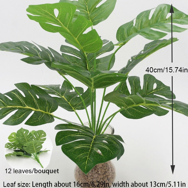 Artificial Plants Green Palm Leaves Monstera Home Garden Living Room Bedroom Balcony Decoration Tropical Plastic Fake Plant Long