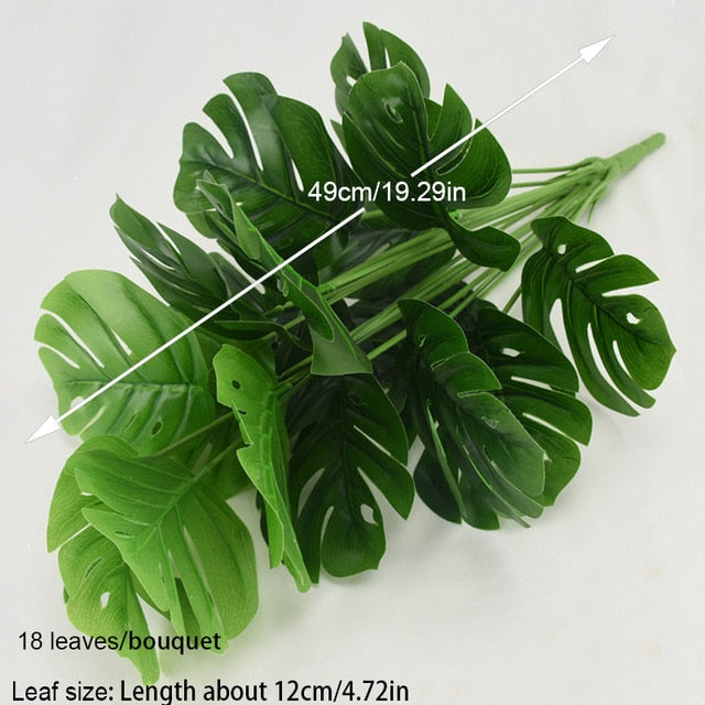 Artificial Plants Green Palm Leaves Monstera Home Garden Living Room Bedroom Balcony Decoration Tropical Plastic Fake Plant Long