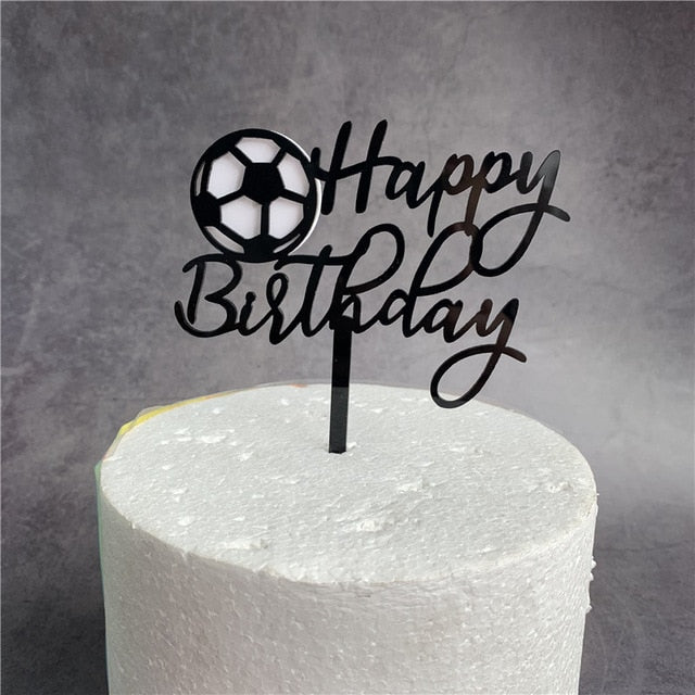 Creative Football Sports Theme Happy Birthday Cake Toppers Cartoon Boy Birthday Cupcake Topper Decoration Kids Birthday Party