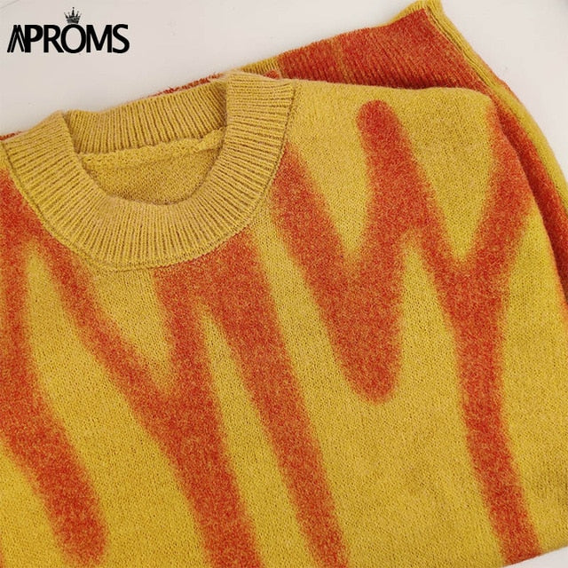 Aproms Elegant Green Striped Print Oversized Pullovers Women Winter O-Neck Loose Long Sweaters Streetwear Warm Outerwear 2020