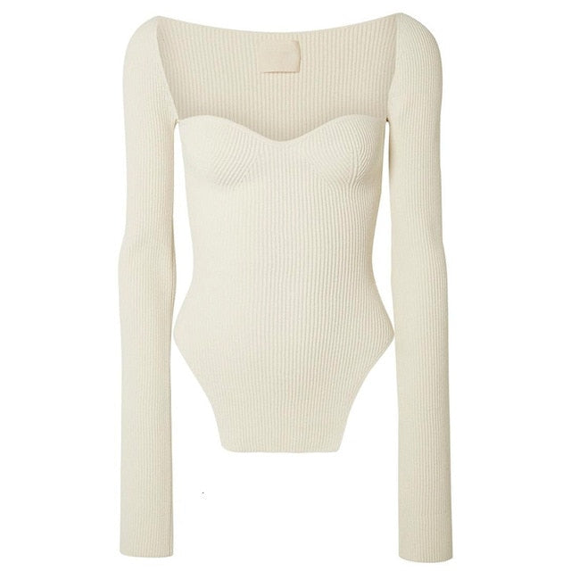 2021 new spring and summer fashion women clothes cashmere sqaure collar full sleeves elastic high waist sexy pullover WK080